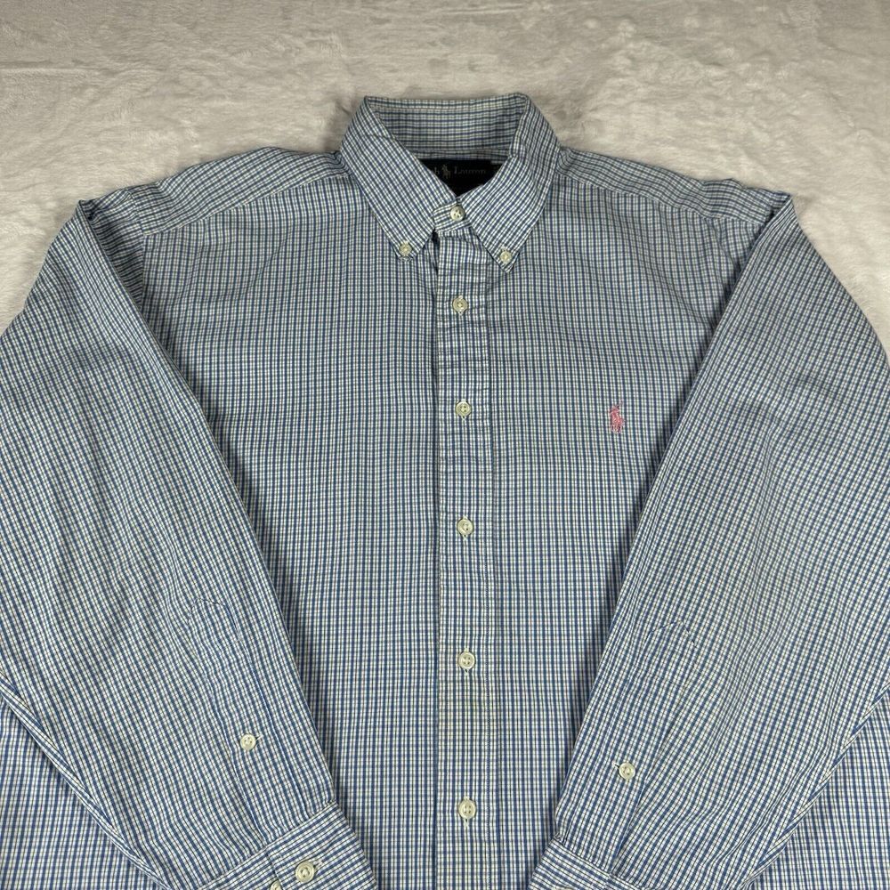 Ralph Lauren Shirt Mens 16 32/33 Classic Fit Button‎ Blue Gingham Long Sleeve - Picture 2 of 7